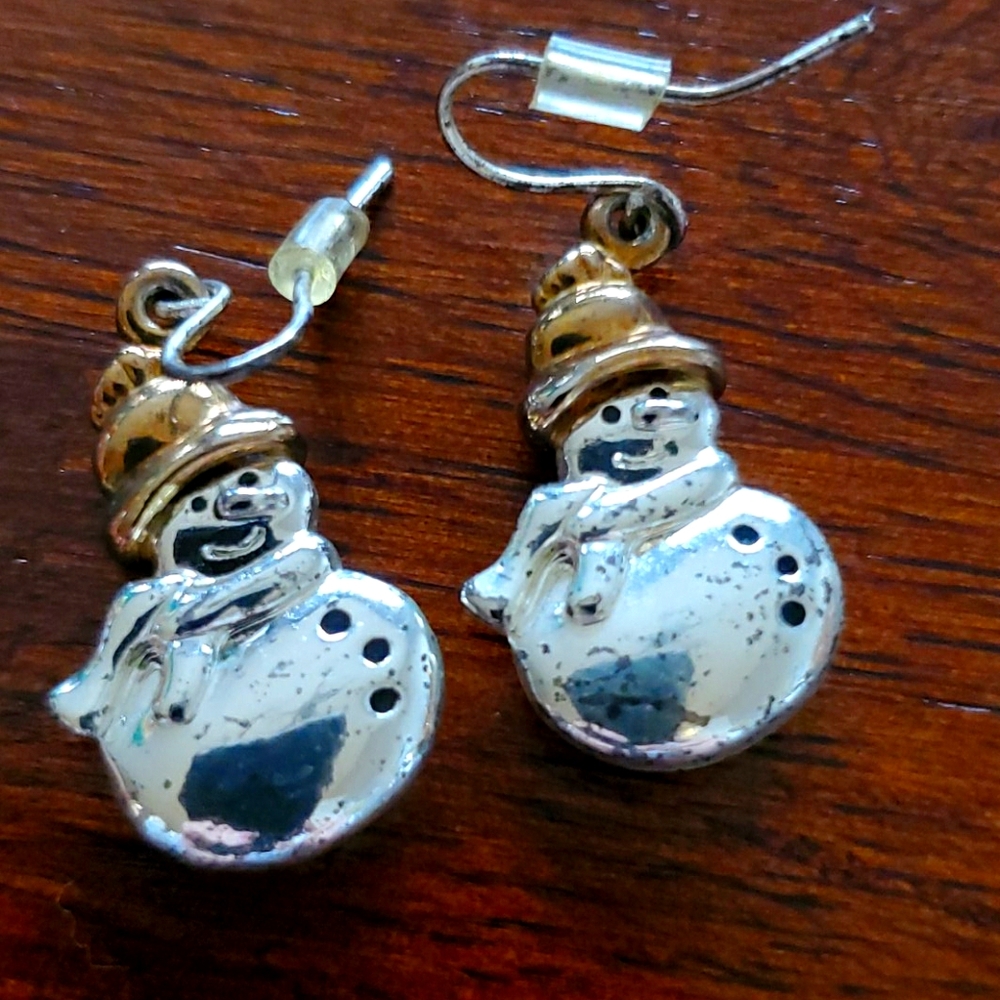 Silver & Gold Antique Snowman Earings